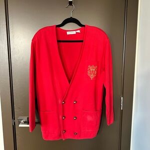 Vintage Liz Claiborne Red Cotton Double-Breasted Cardigan